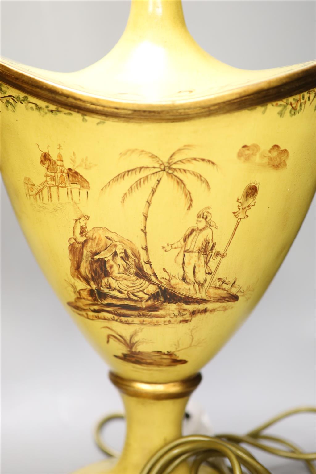 A pair of Regency style toleware lamps, height 40cm
